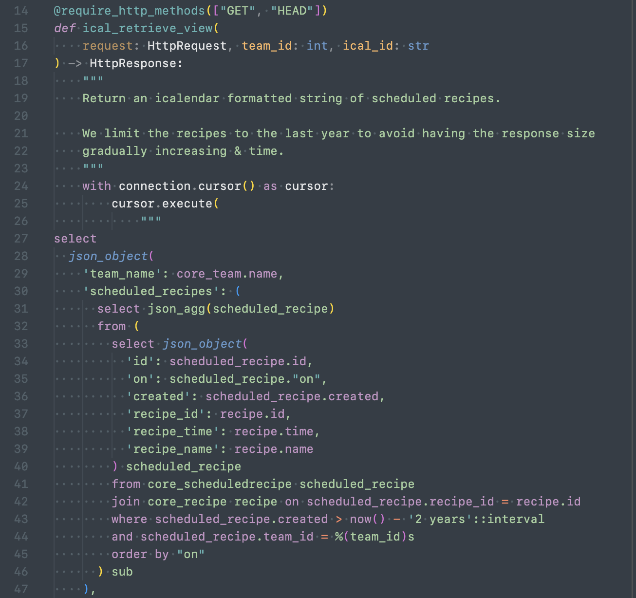 python sample with multi-line SQL