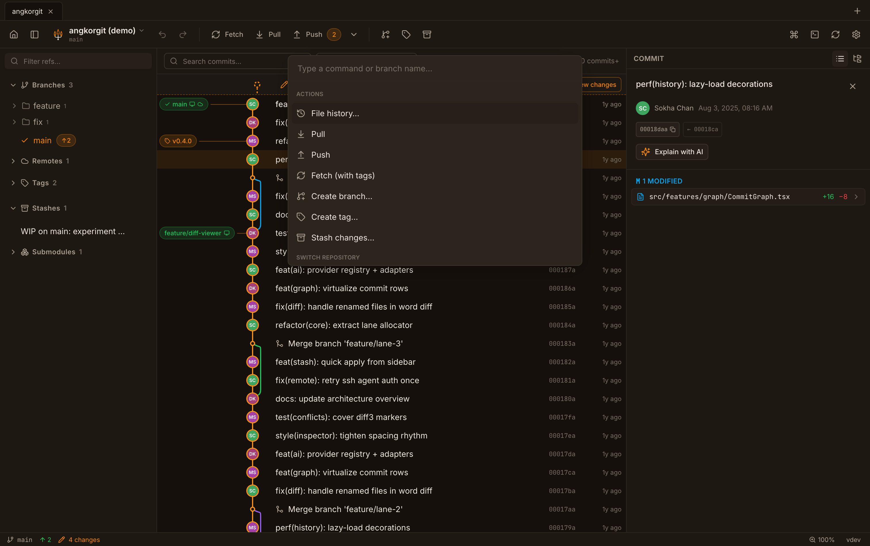 ⌘K command palette
