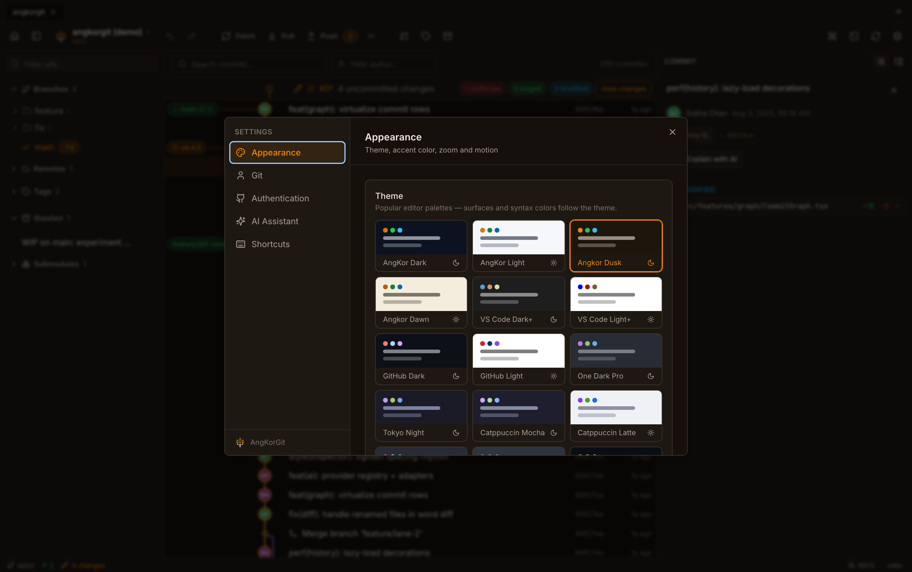 Appearance settings — themes and accent colors