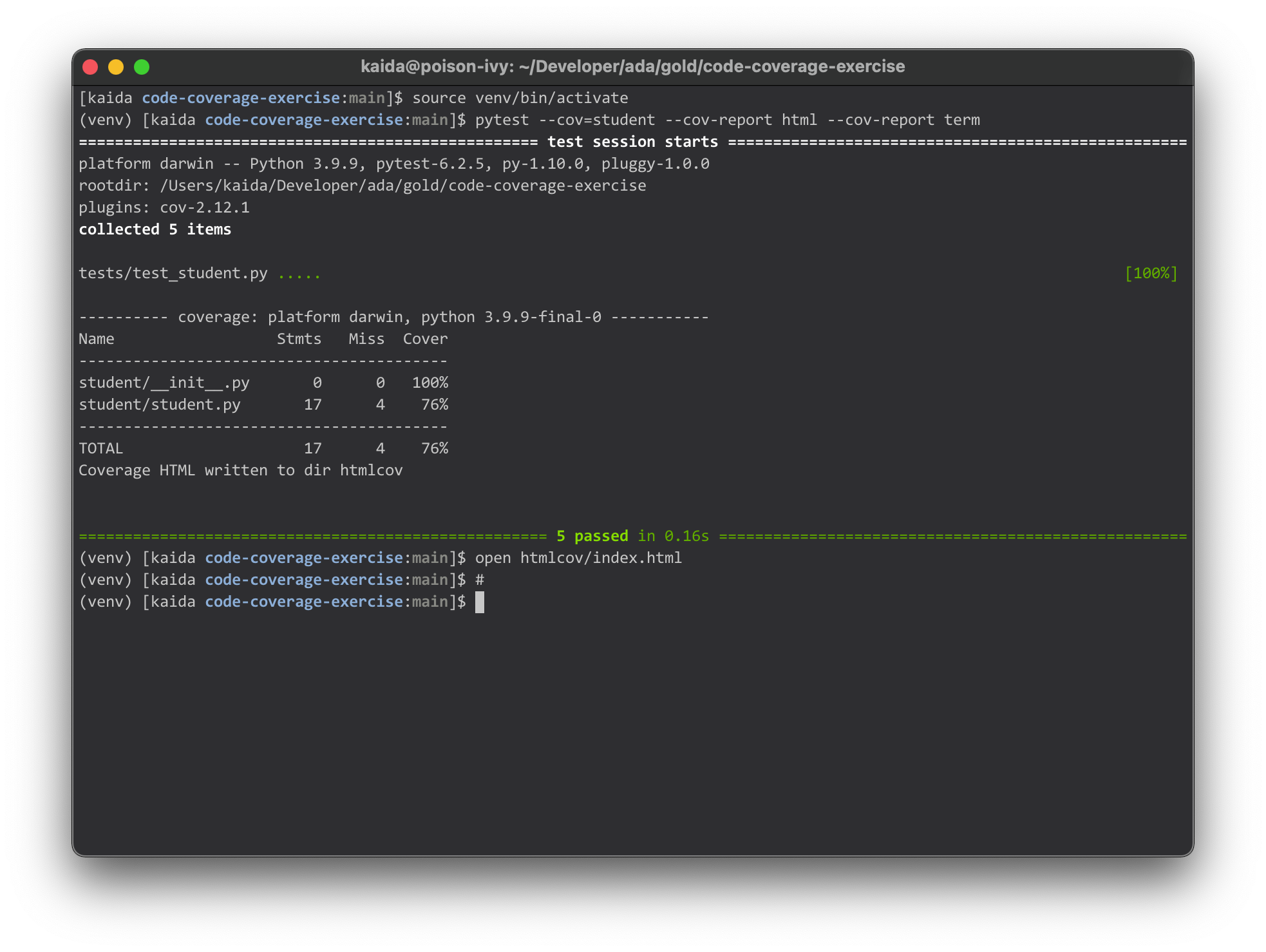 Running the commands in the terminal