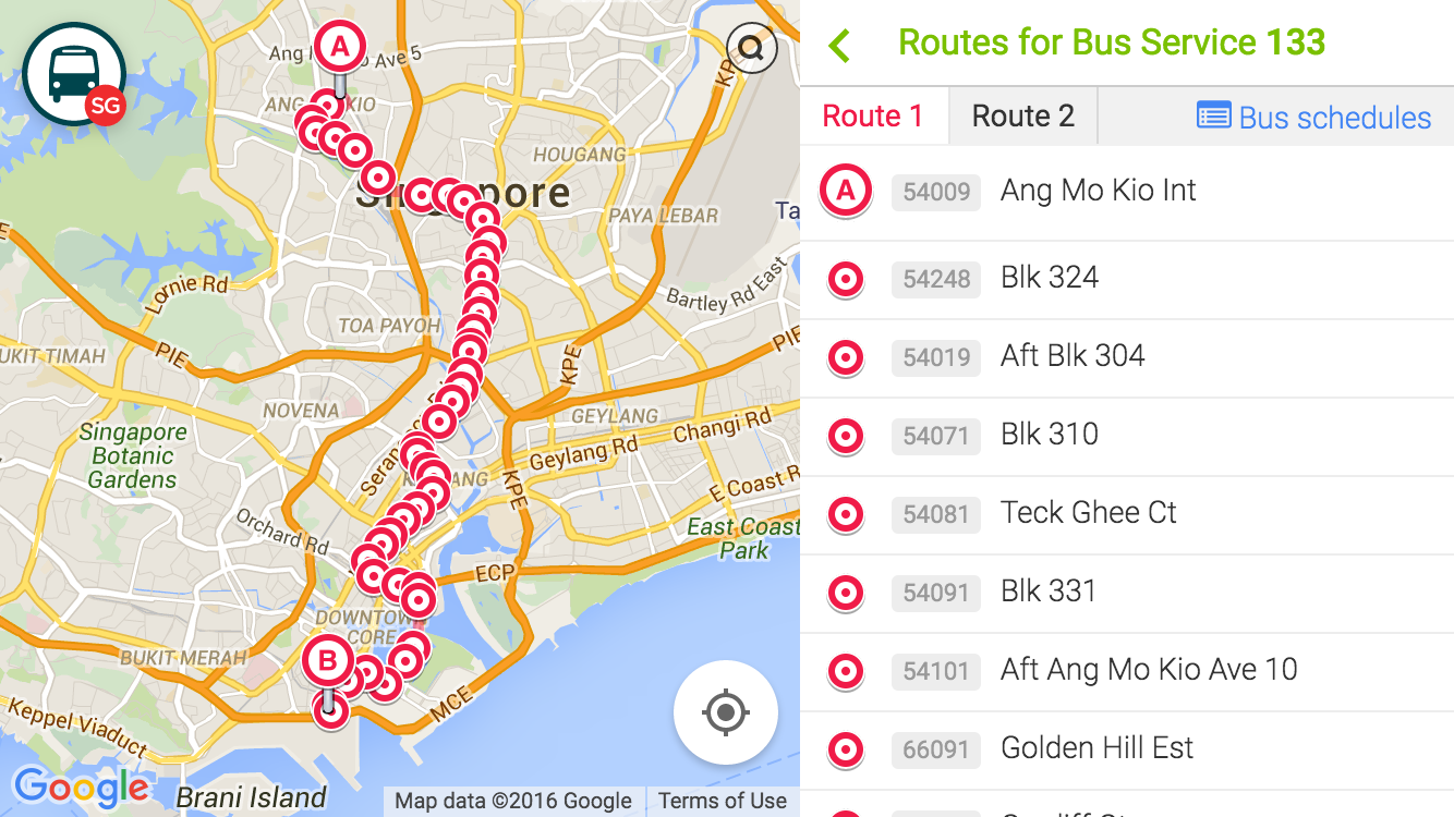 Screenshot of Singapore Bus Routes Explorer
