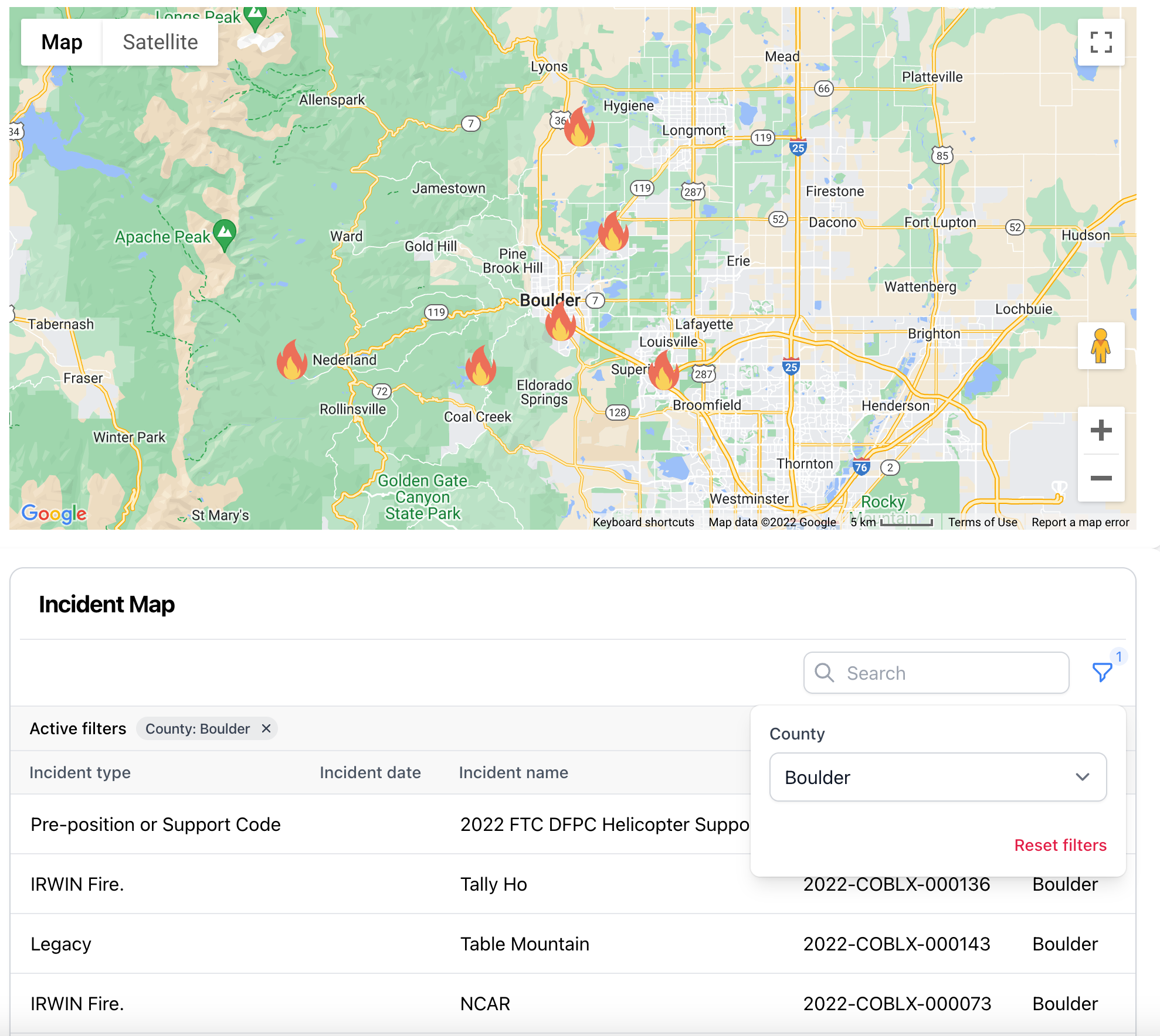 Map Table Widget