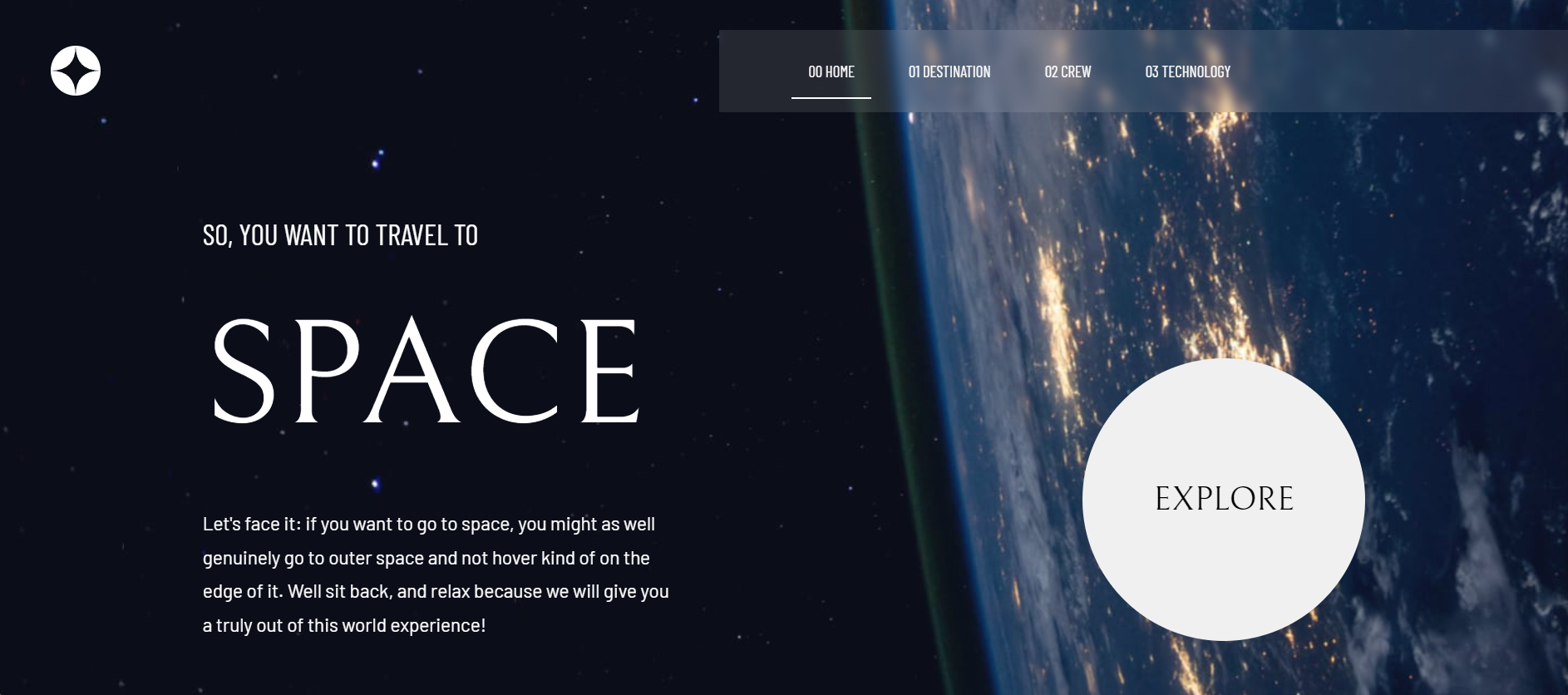 space tourism landing page