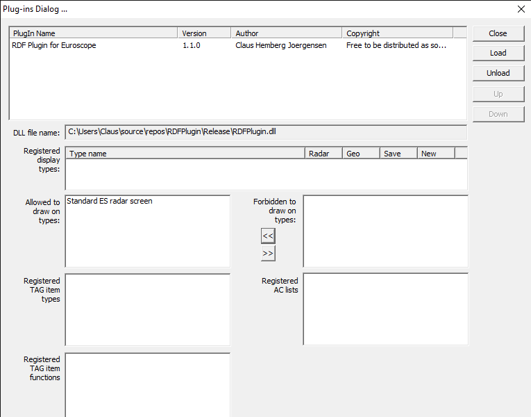 Plugin dialog with RDF Plugin loaded