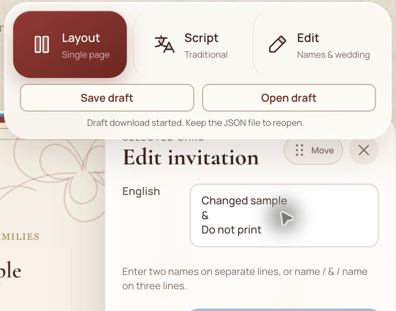 v4 editor names changed to Changed sample and Do not print