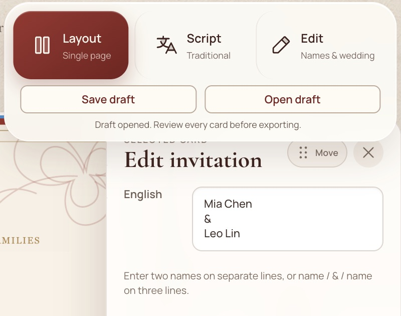 v4 Open draft restored the fictional Mia Chen and Leo Lin names