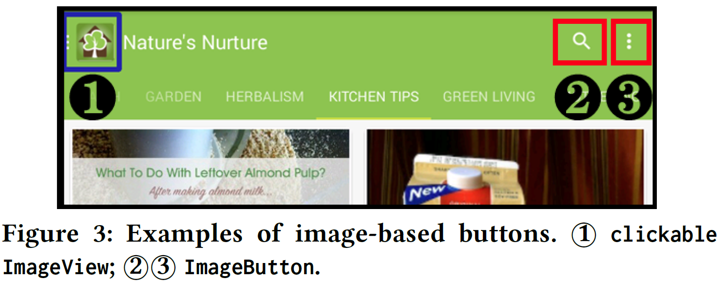 Examples of image-based buttons 1:clickable ImageView; 2/3:ImageButton