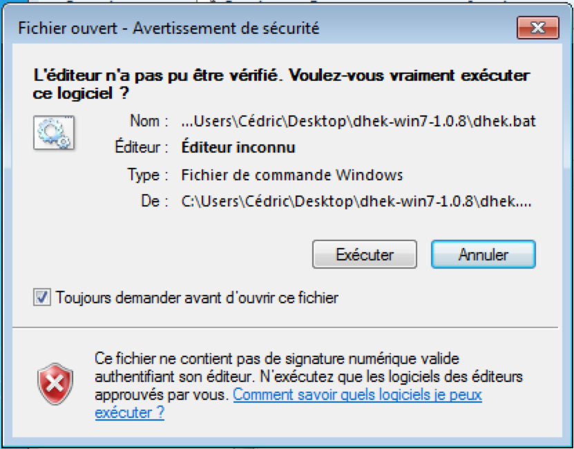 Warning on Windows 7