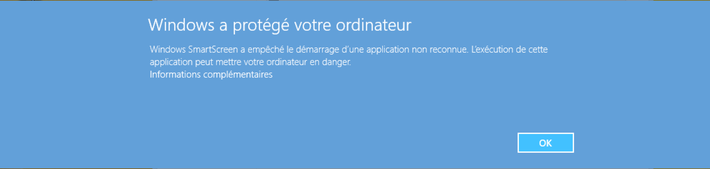 Initial warning on Windows 8