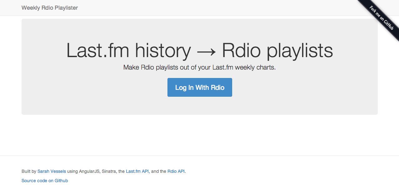 Screenshot of Weekly Rdio Playlister