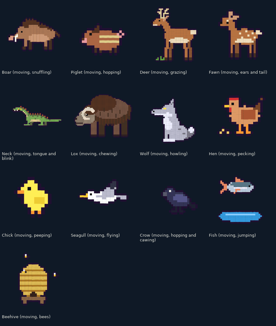 Animated pixel animals of Valheim