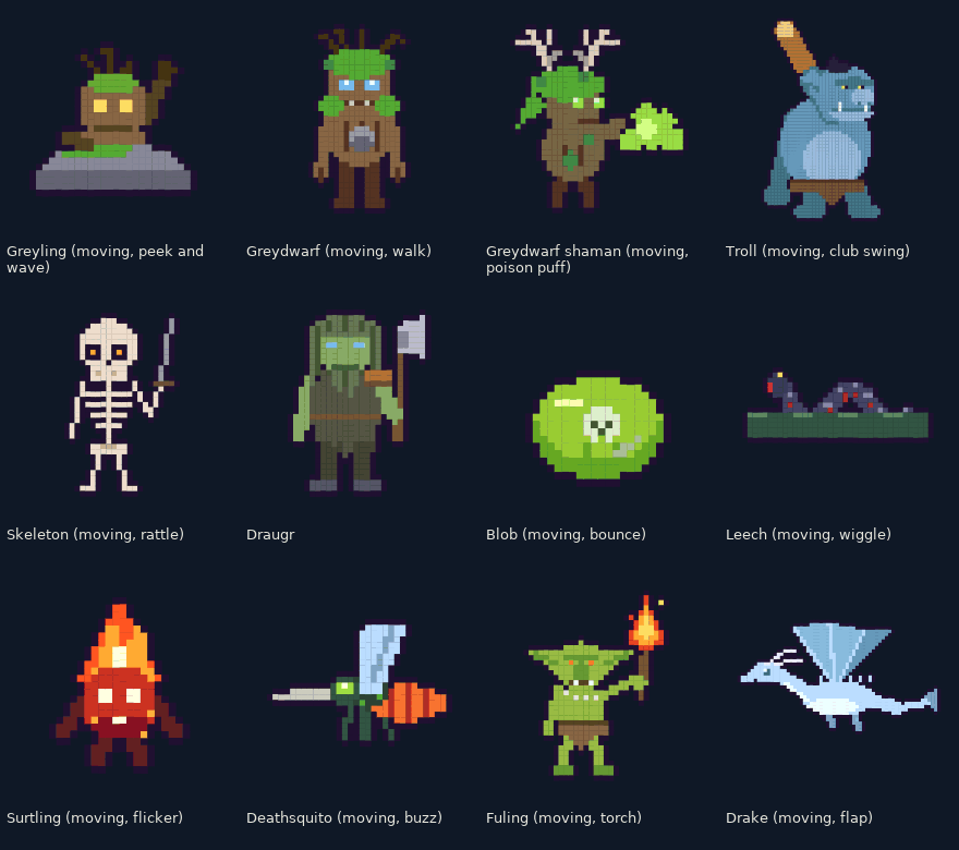 Pixel creatures from Valheim