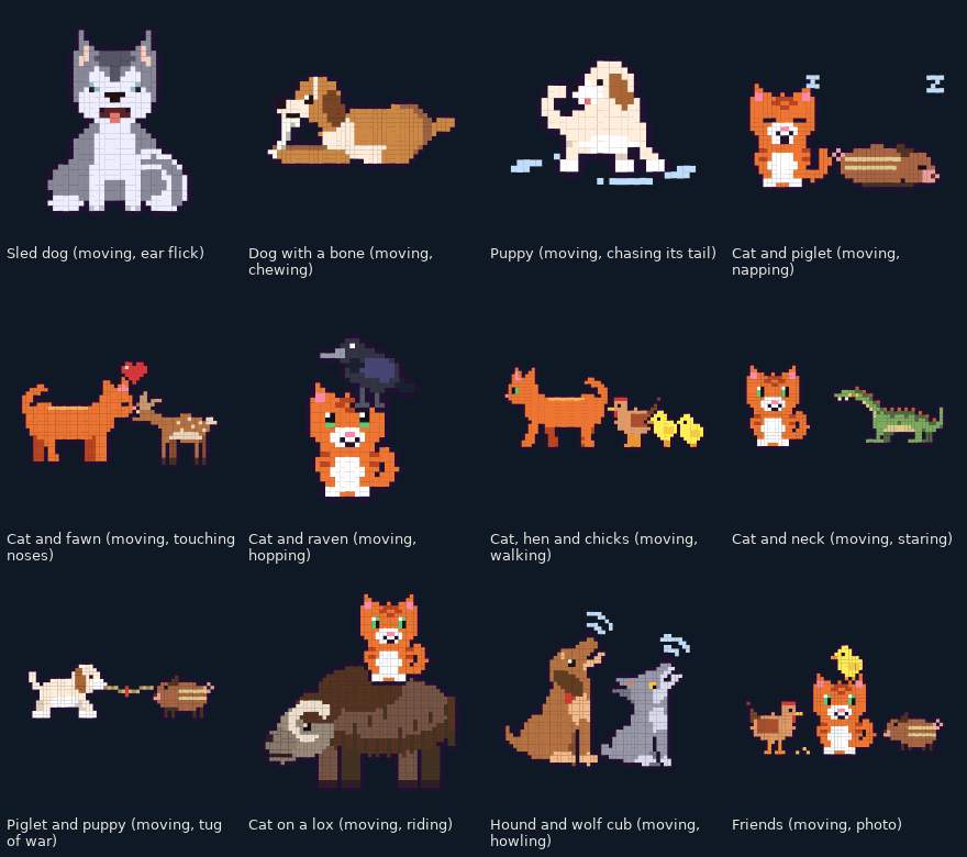 The cat and its animal friends, animated