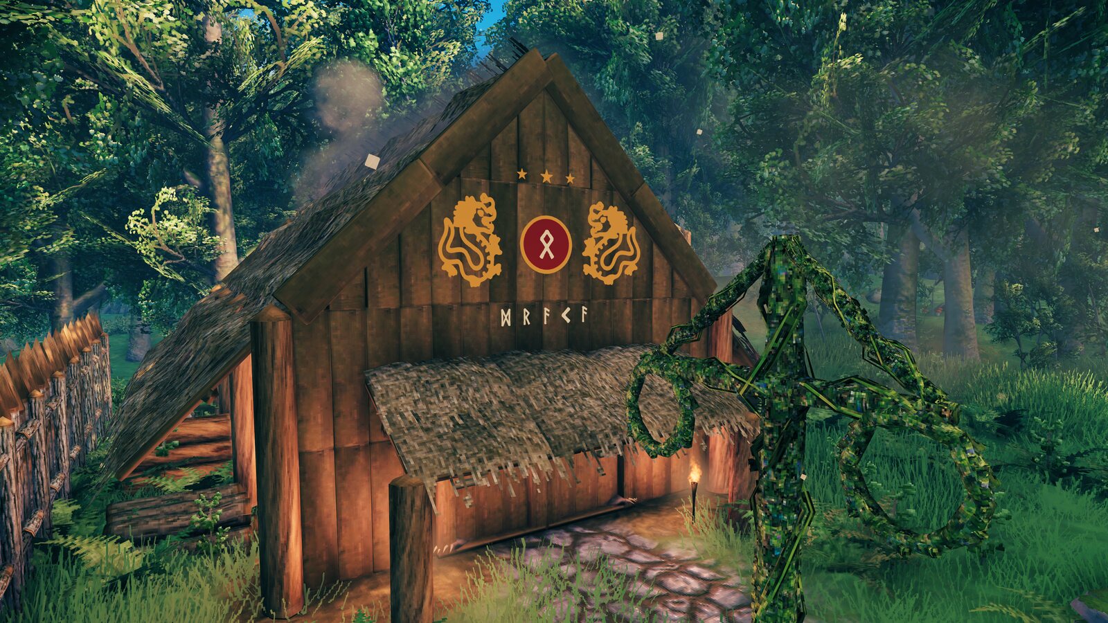 Glyph art emblems on a gable