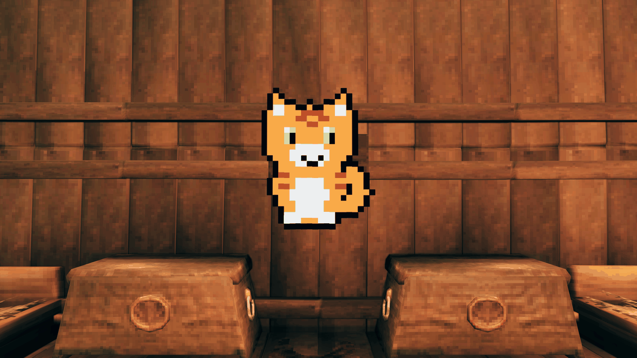 The built-in cat blinks and waves its tail