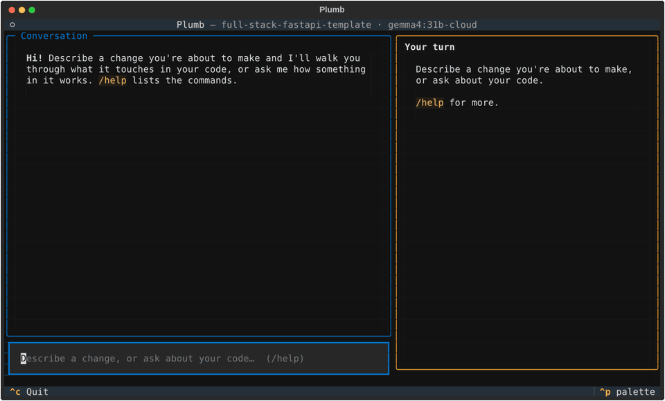 Plumb walking through a change in the FastAPI full-stack template