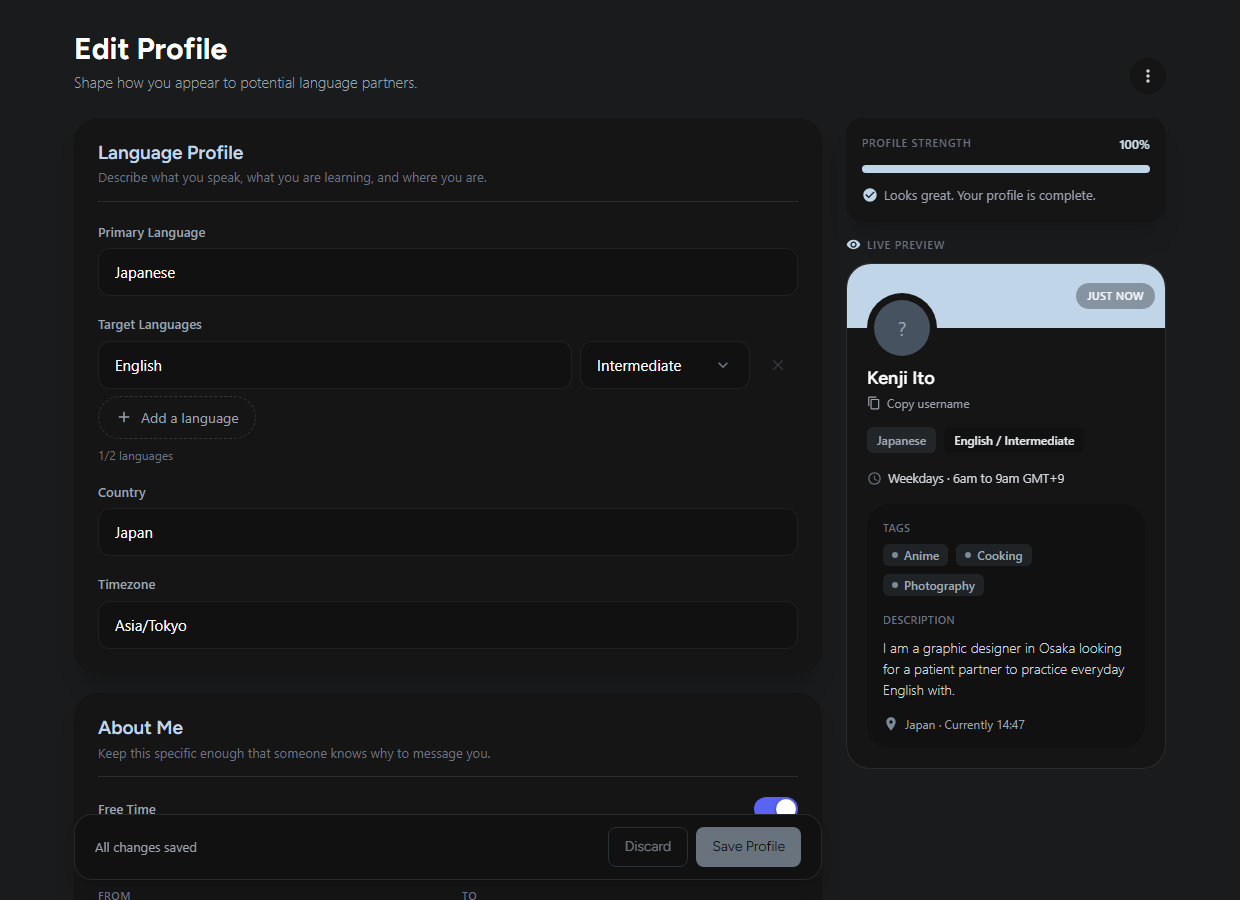Profile editor with strength meter