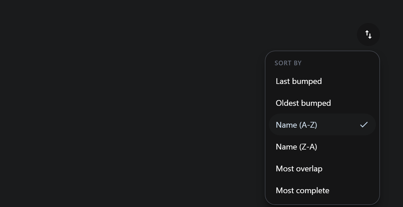 Discovery sort menu