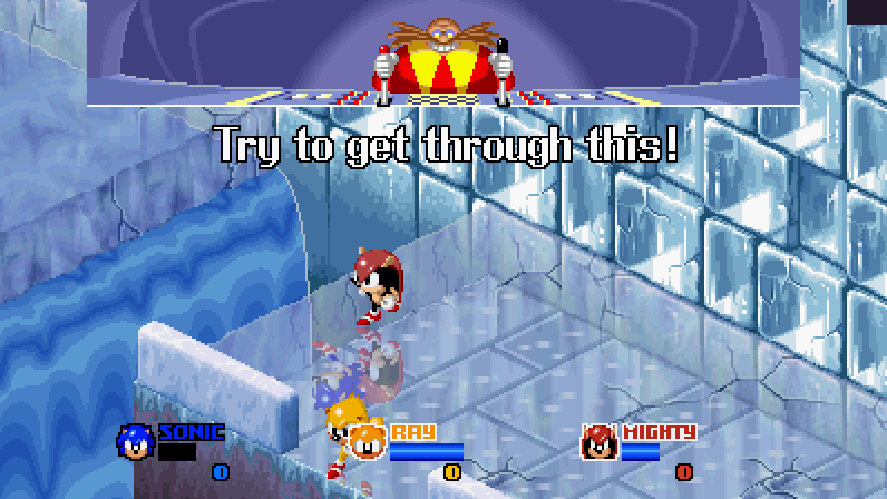 Eggman's line in English in the ice level: Try to get through this!