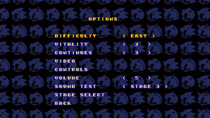 The OPTIONS page over the drifting Sonic faces