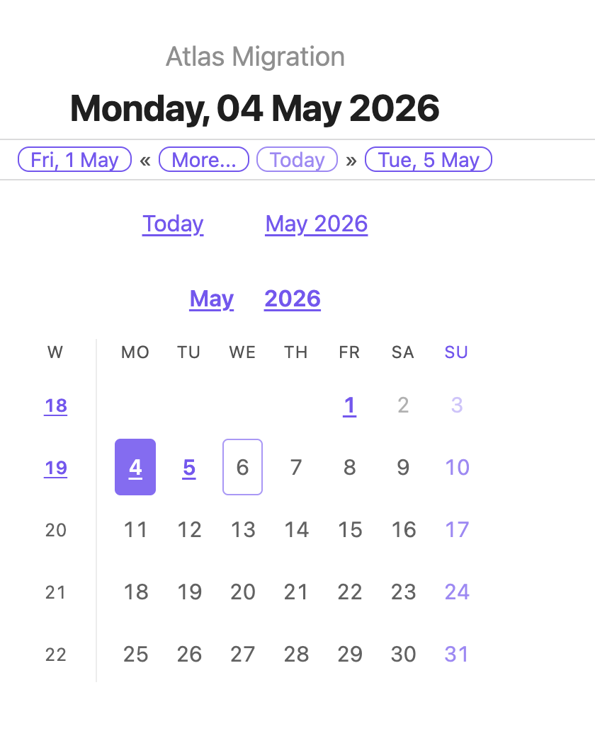 Calendar at narrow width — single month layout