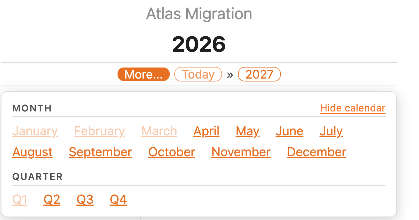 More popover, yearly note with Quarter section