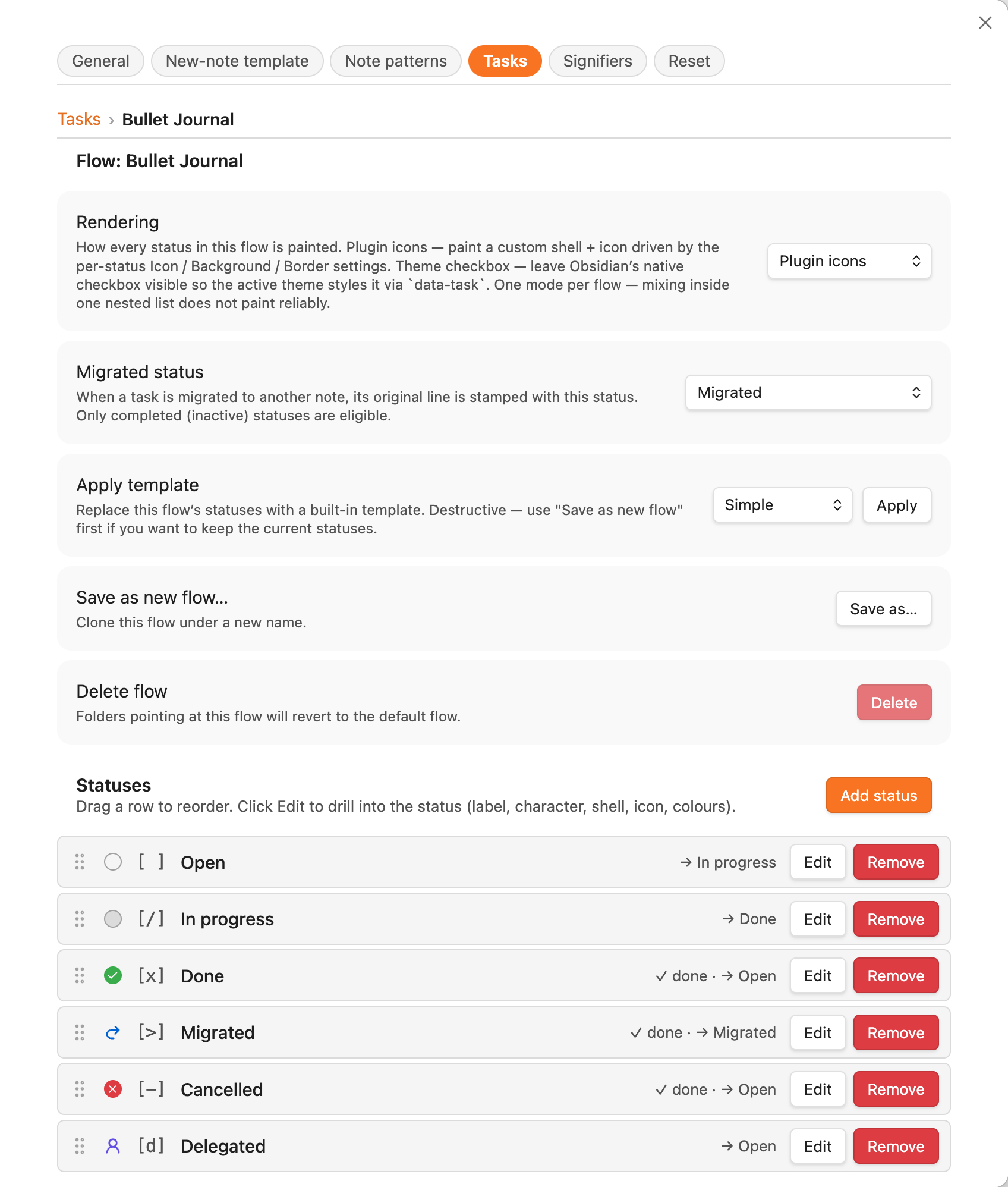 Flow detail — status list