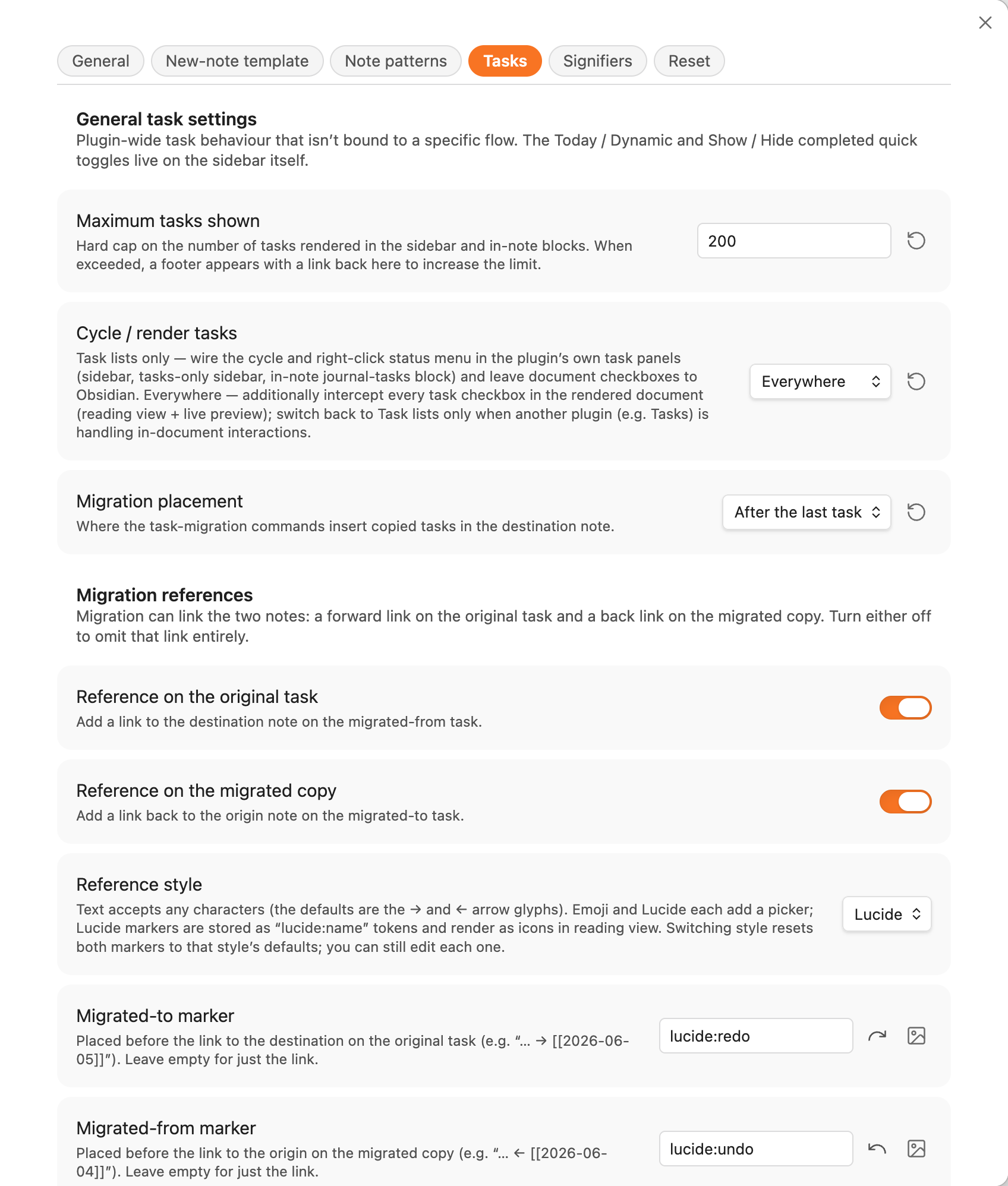 Tasks tab — overview with flow list