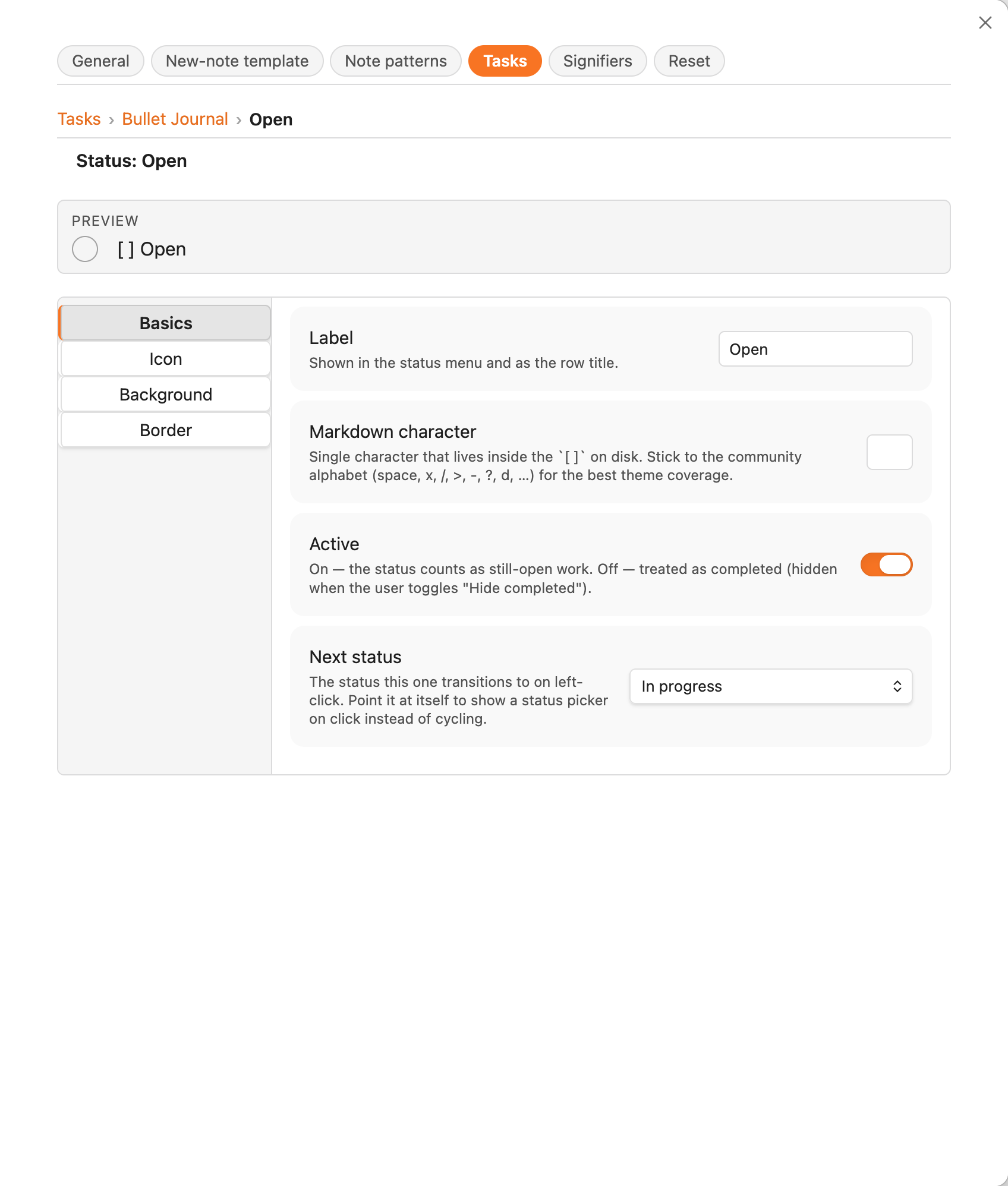 Status detail — basics + icon + shell