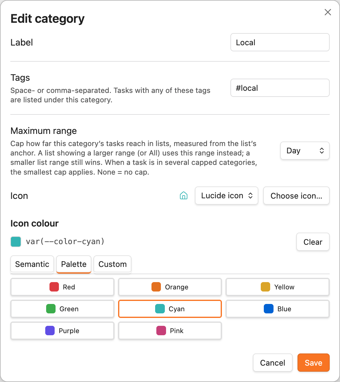 Editing a category's maximum range