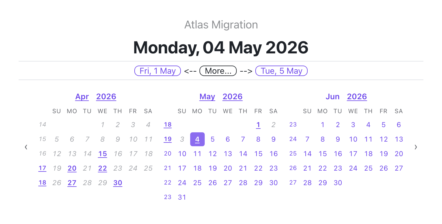Calendar with three months visible