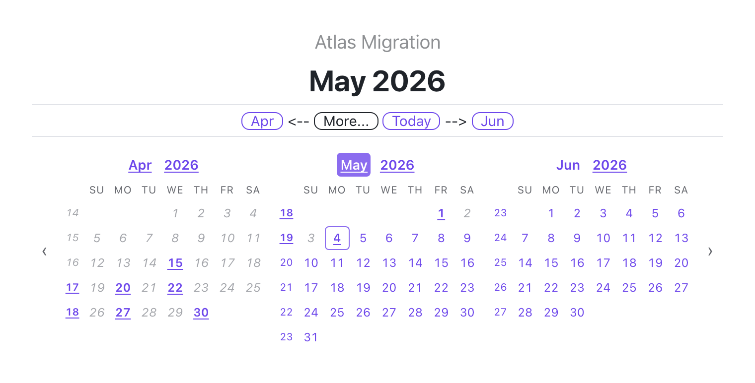 Calendar viewed from a monthly note