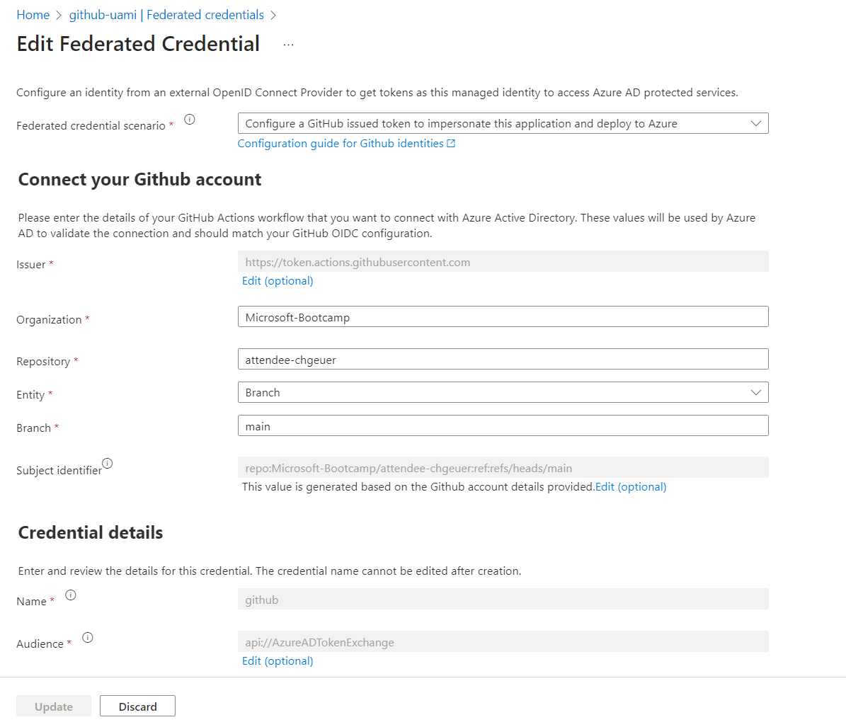 UAMI Federated Credential Details