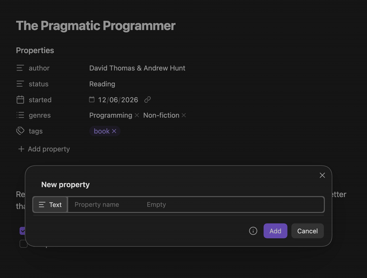Creating a typed property with MetaEdit's New property modal - the key autocompletes and the value widget switches to the property's type as you type