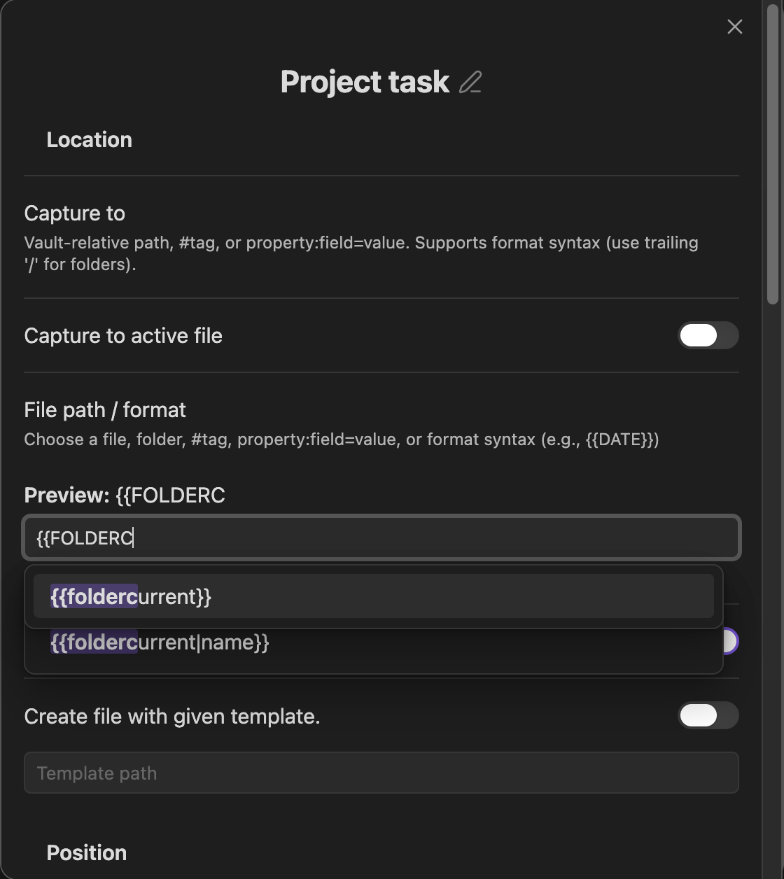 FOLDERCURRENT in the format suggester