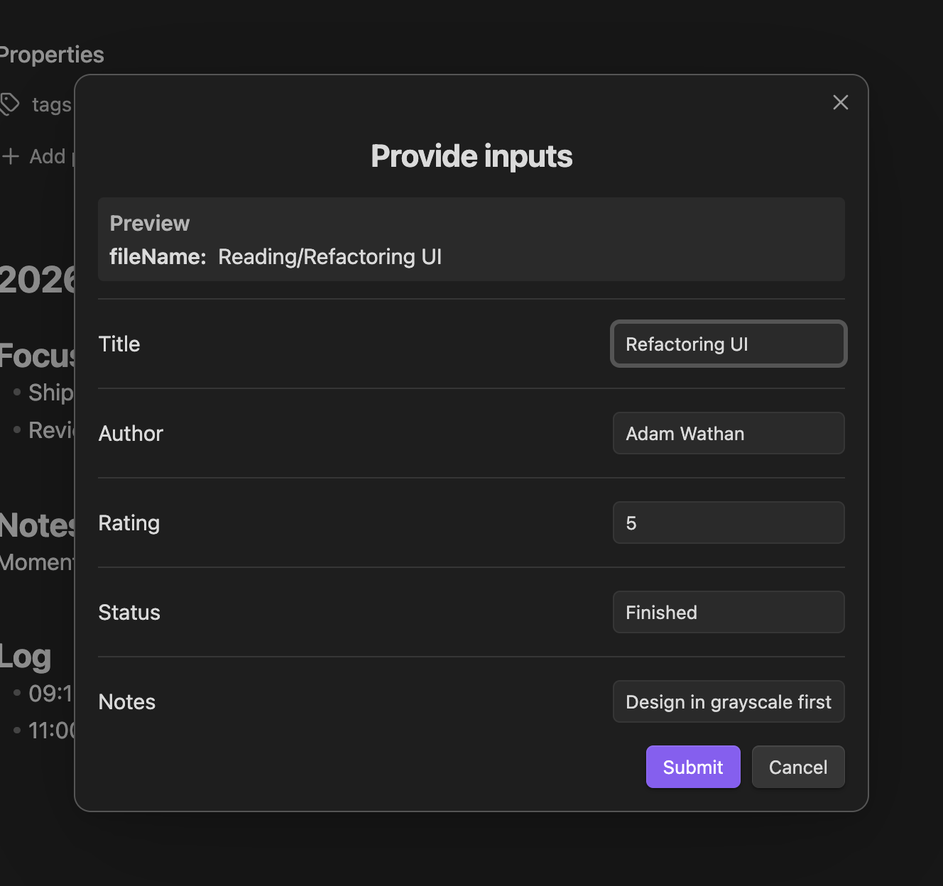 One-page input form