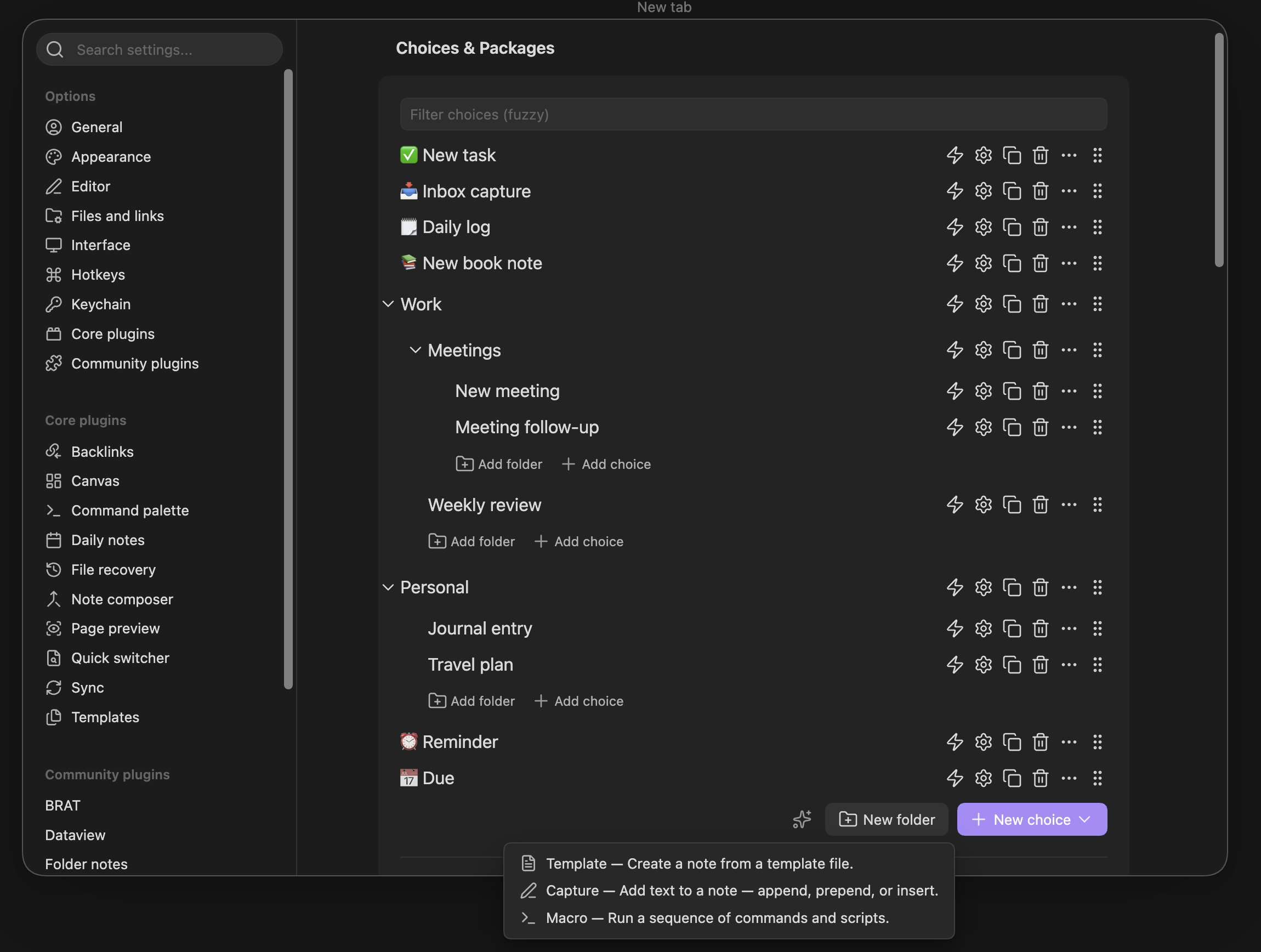 New choice menu with explained types