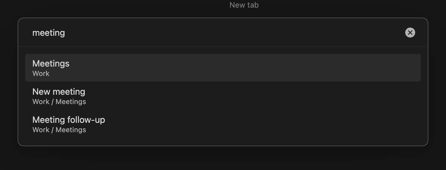 Choice picker showing nested results with breadcrumbs