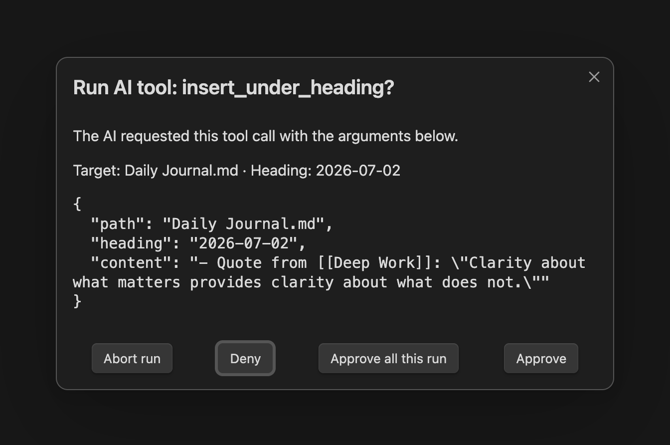 AI tool confirmation modal