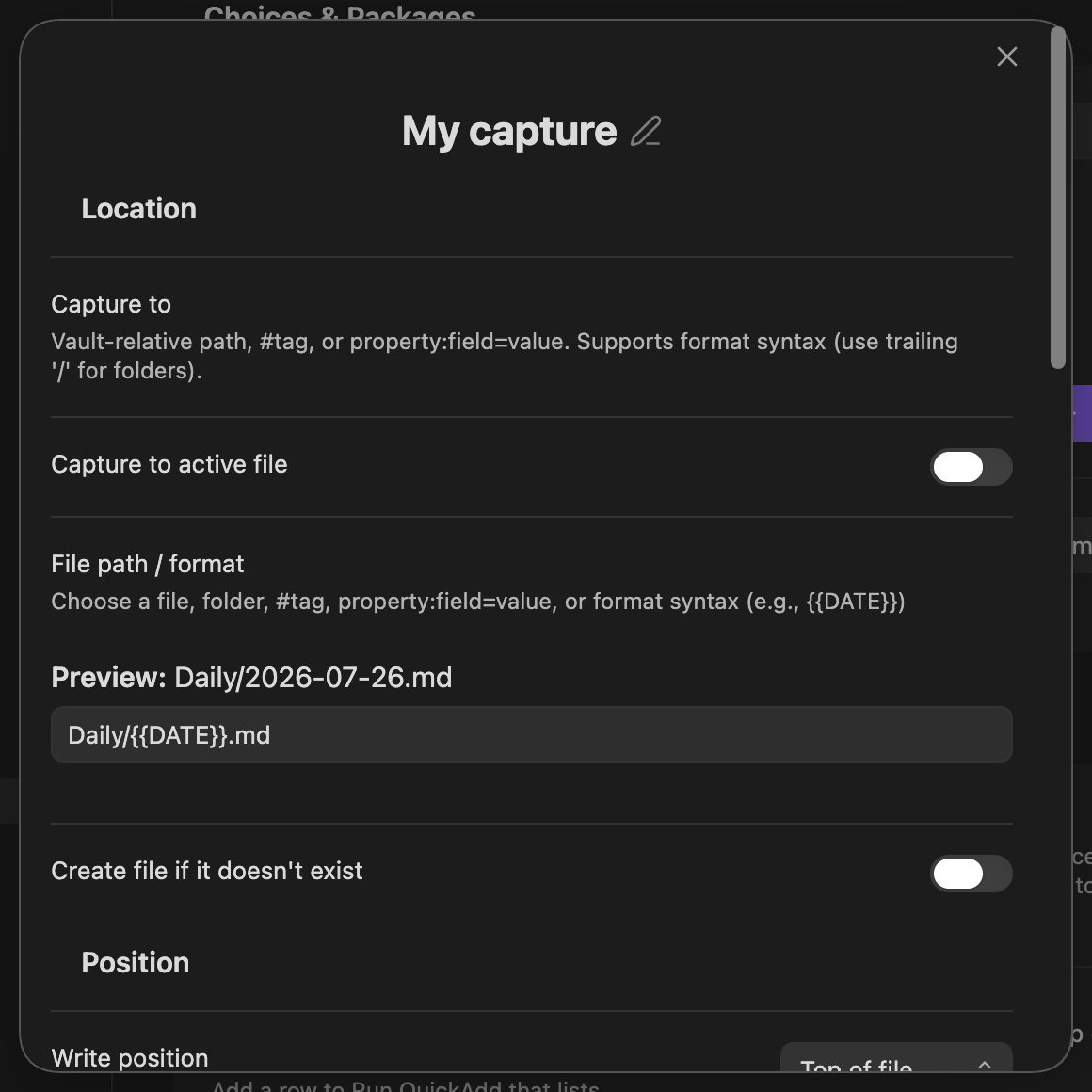 The previous Capture builder with split labels and preview placement