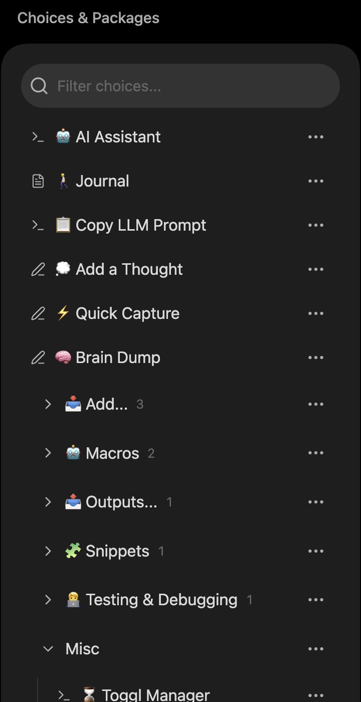 The choices list on mobile