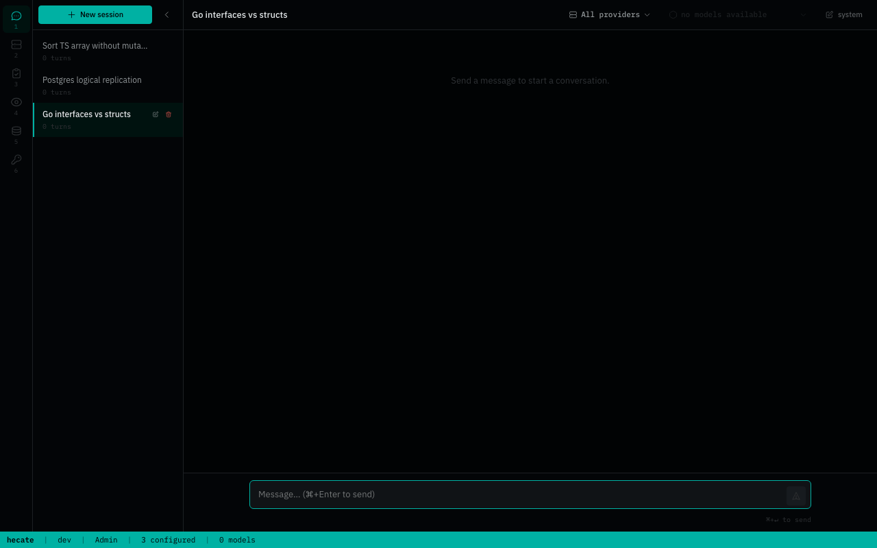 Chats workspace talking to a local Ollama llama3.1:8b model with sessions sidebar and inline runtime metadata
