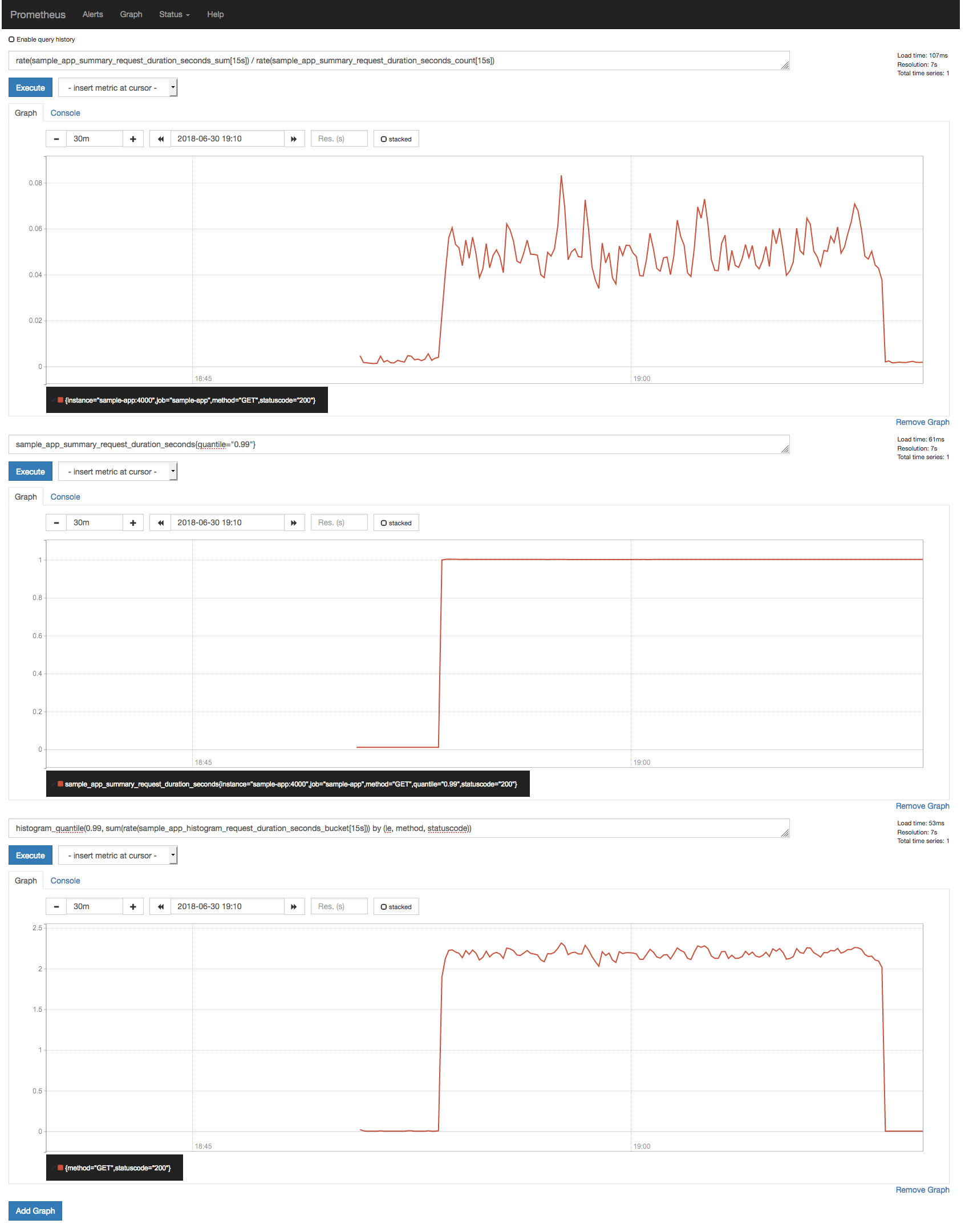 Sample application response times