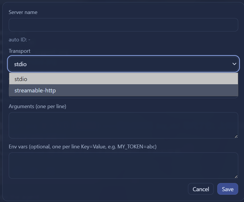 Add MCP server panel