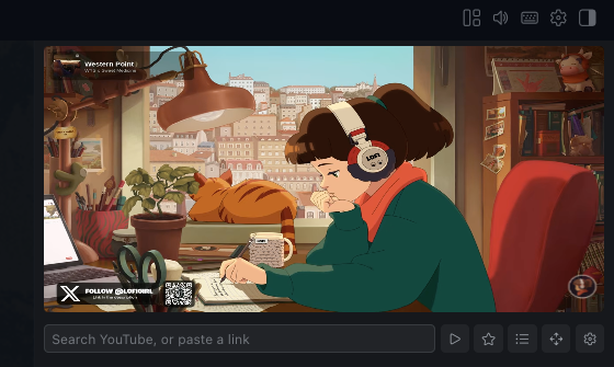 YouTube player docked in a Hermes layout column