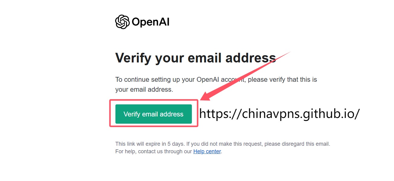 国内ChatGPT注册第五步：打开邮箱，查收来自OpenAI的验证邮件，并点击“Verify email address”