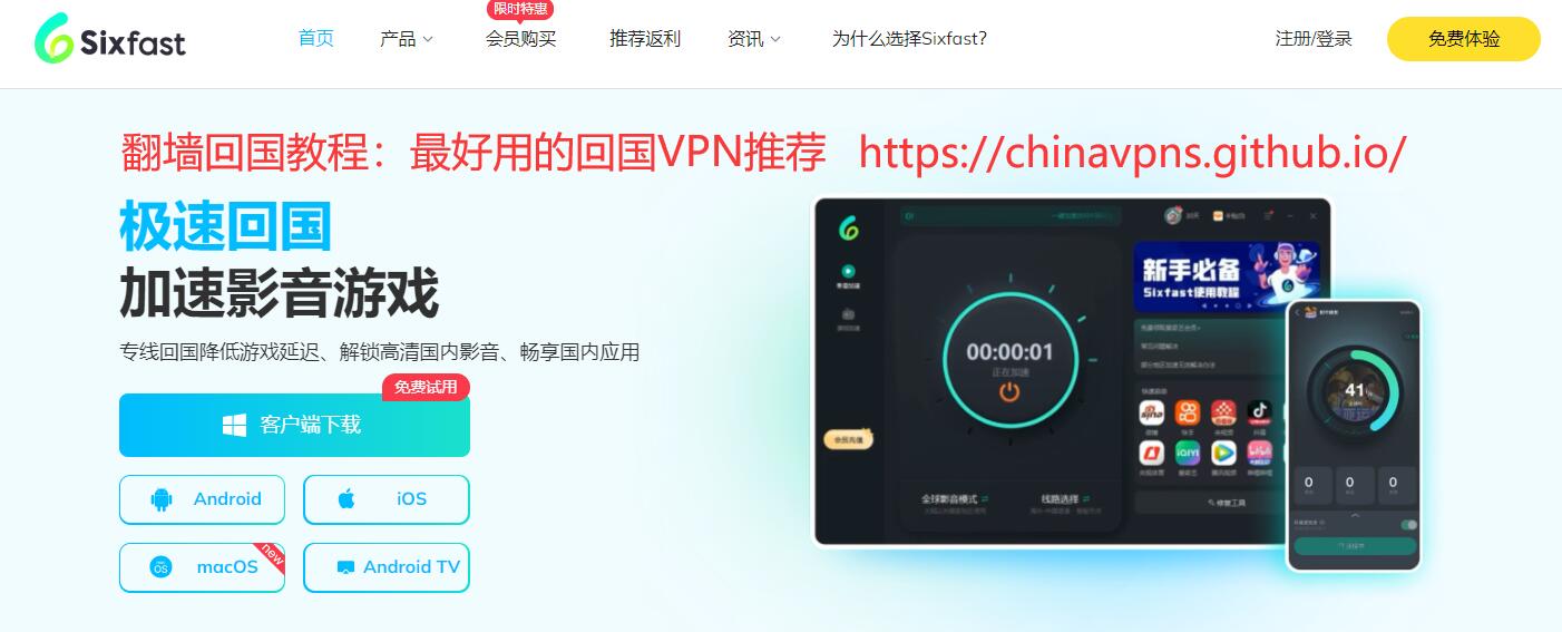 SixfastVPN Banner：翻墙回国教程，最好用的回国VPN推荐