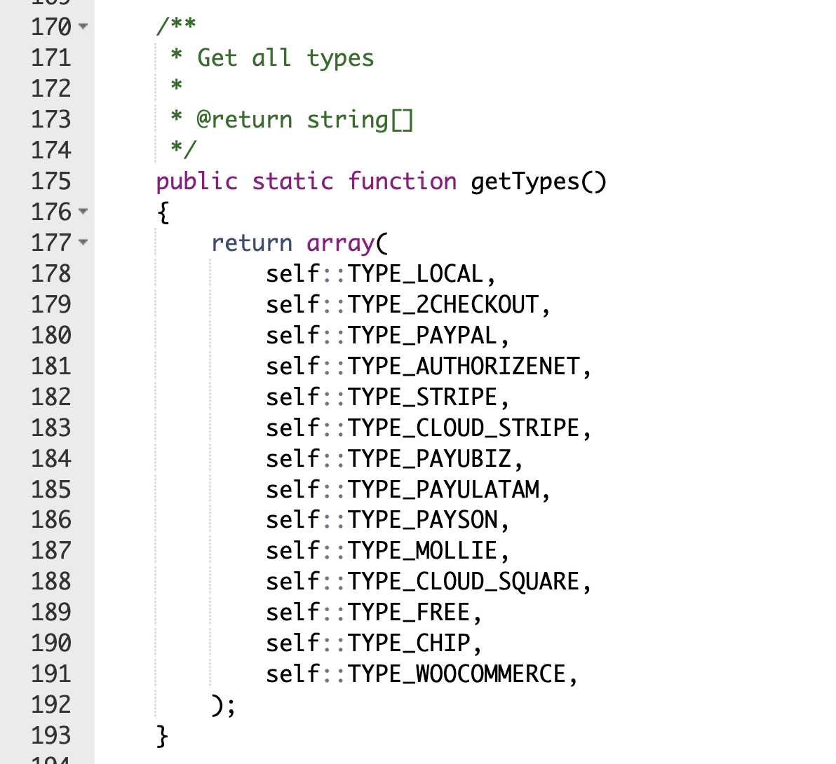 Add constant to `getTypes` method