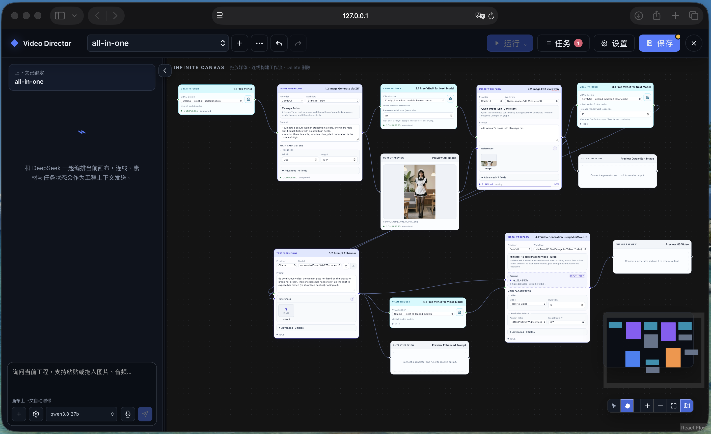 DeepSeek-Harness Video-Director node canvas