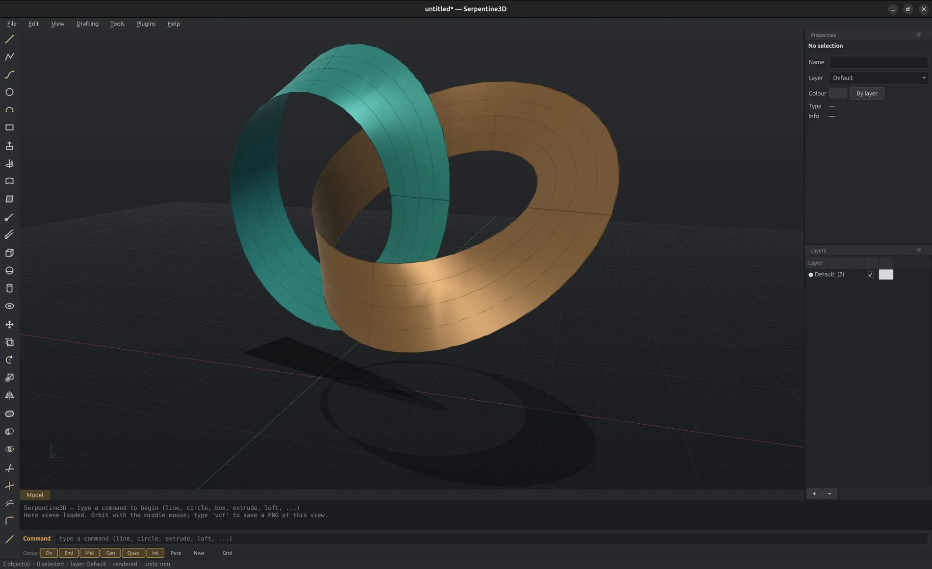 Two interlinked bands modelled and rendered in Serpentine3D